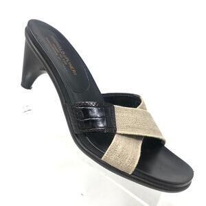 Donald Pliner Iitoya Heel Sandal Womens Size 9.5 M Stretch Fabric Leather Slide
